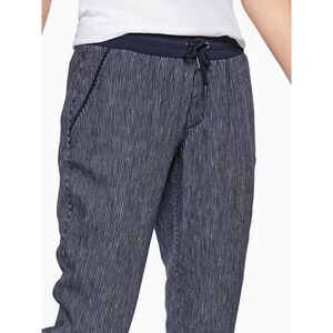 Athleta Bali Linen Ankle Pant Blue White 2 Drawstring Casual Striped